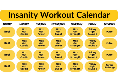 Insanity Workout Calendar for 60 Days JustFit